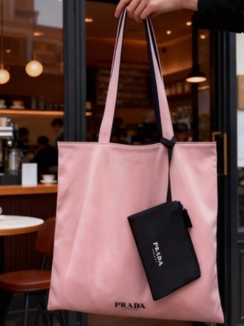 Prada Pink and Black Tote with Black Pouch